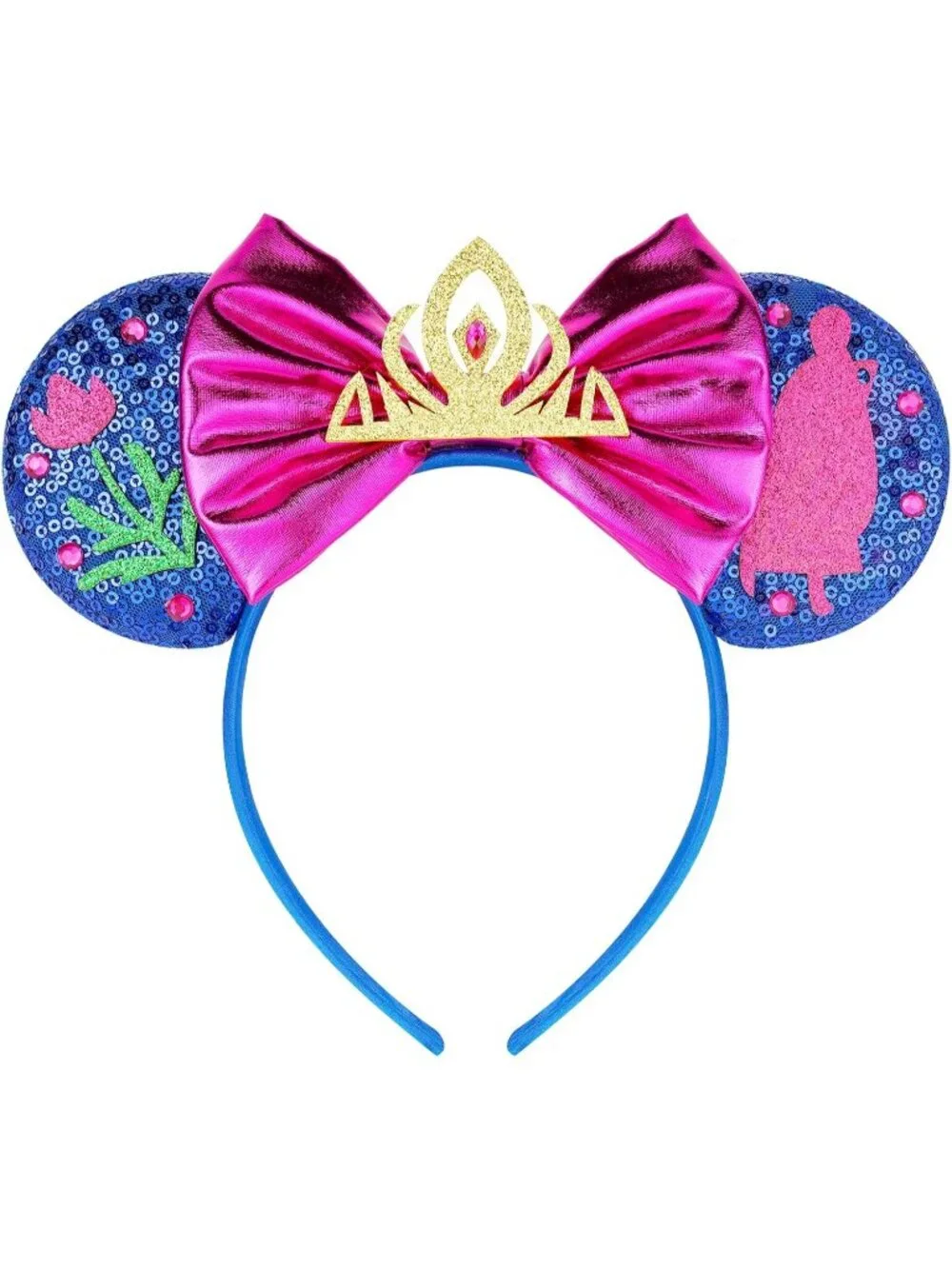 Women Gold Pink Sequin Handmade Mickey Mouse Headband 2 Pieces
